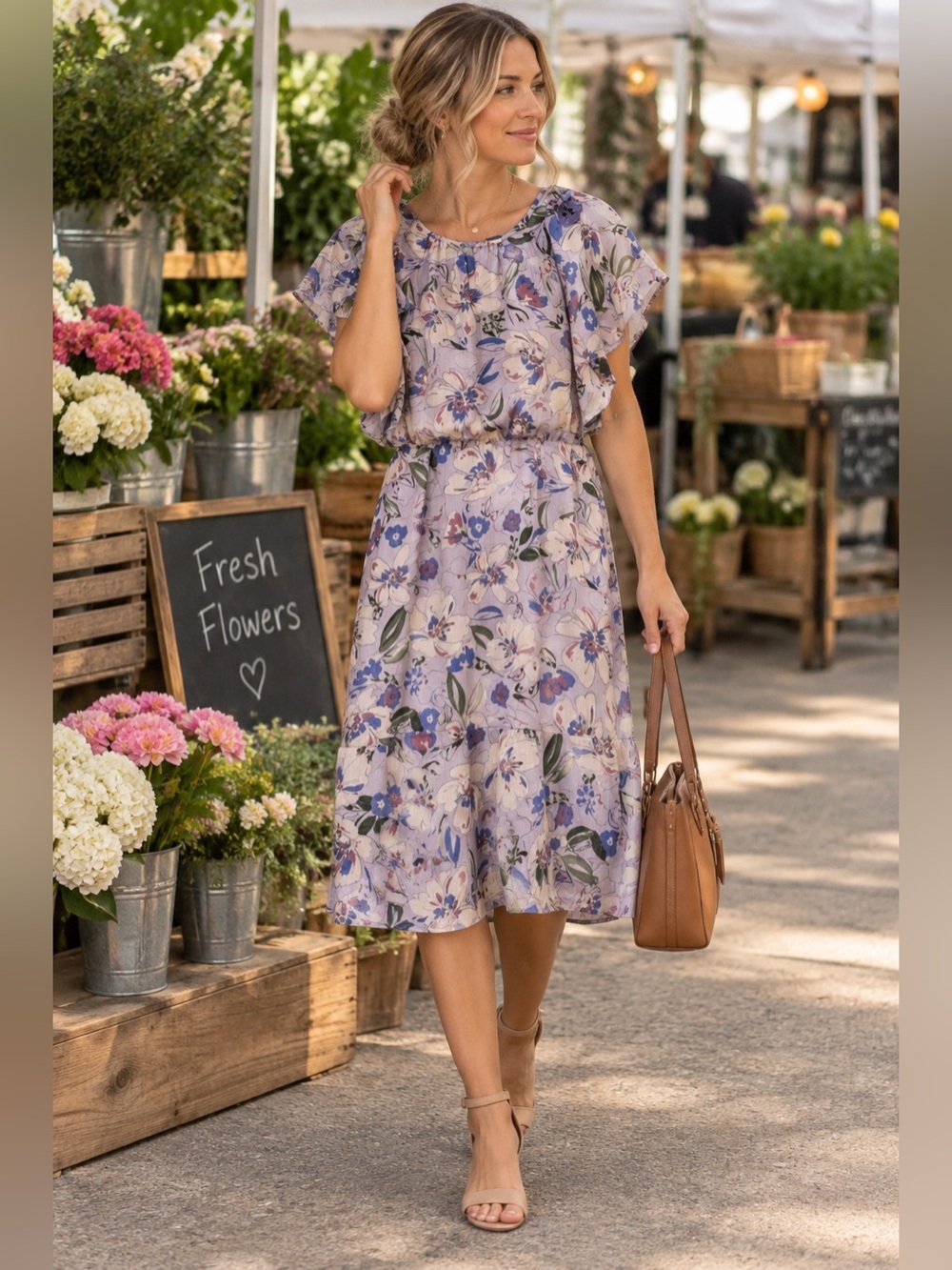 Ann Taylor Factory Lavender Floral Flutter Sleeve Midi Dress Petite 6P NWT